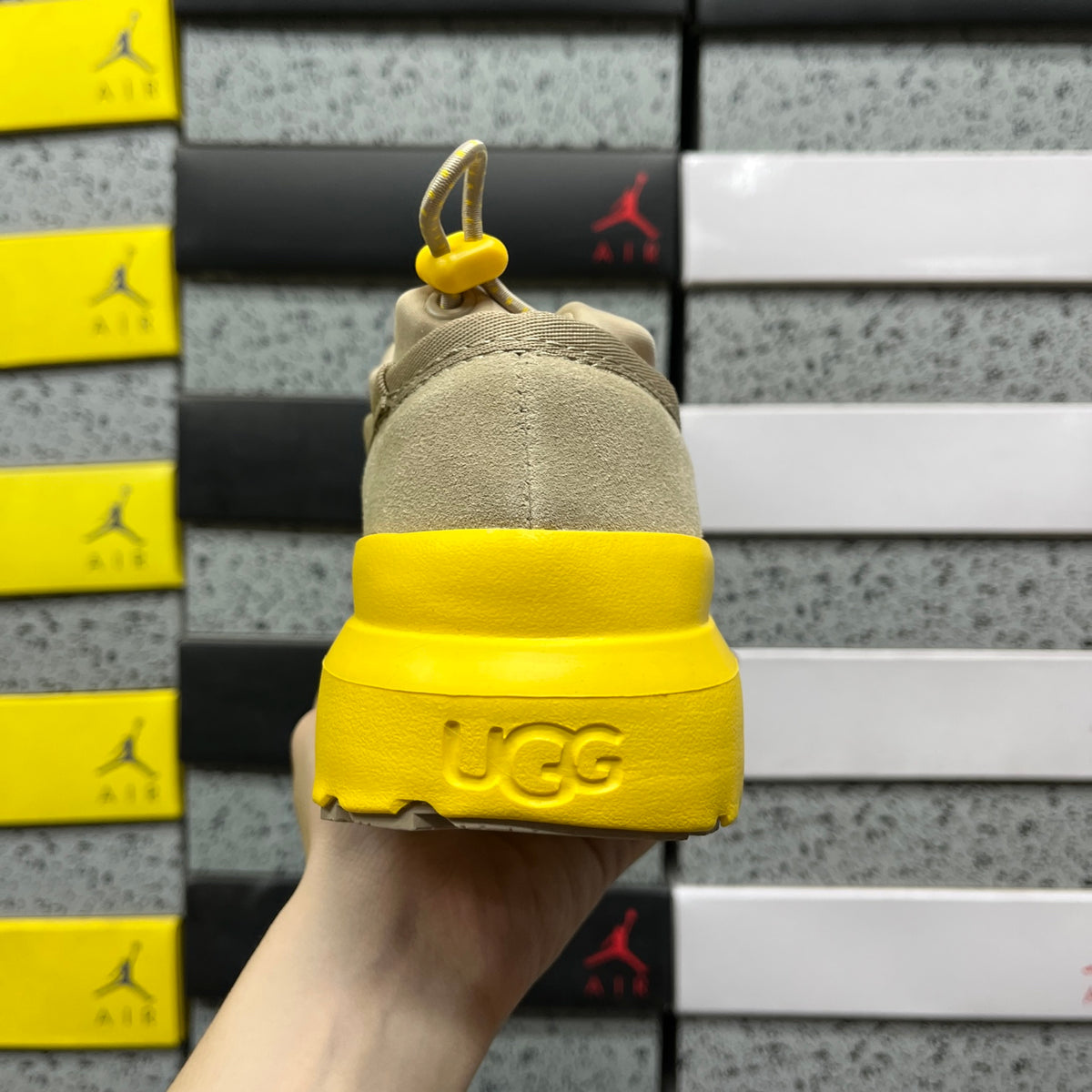 UGG Tasman Weather Hybrid – Sand Suede Slip-On with Yellow SugarSole & Sheepskin Lining