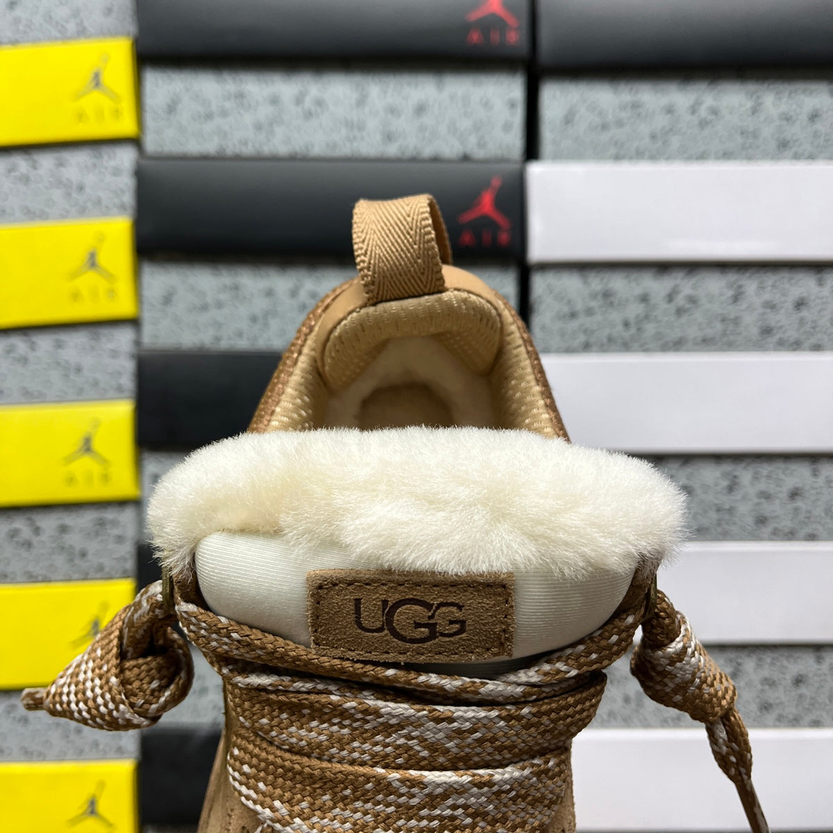 UGG Lowmel Sneaker – Chestnut Suede & Mesh with Sheepskin Collar & Tan SugarSole