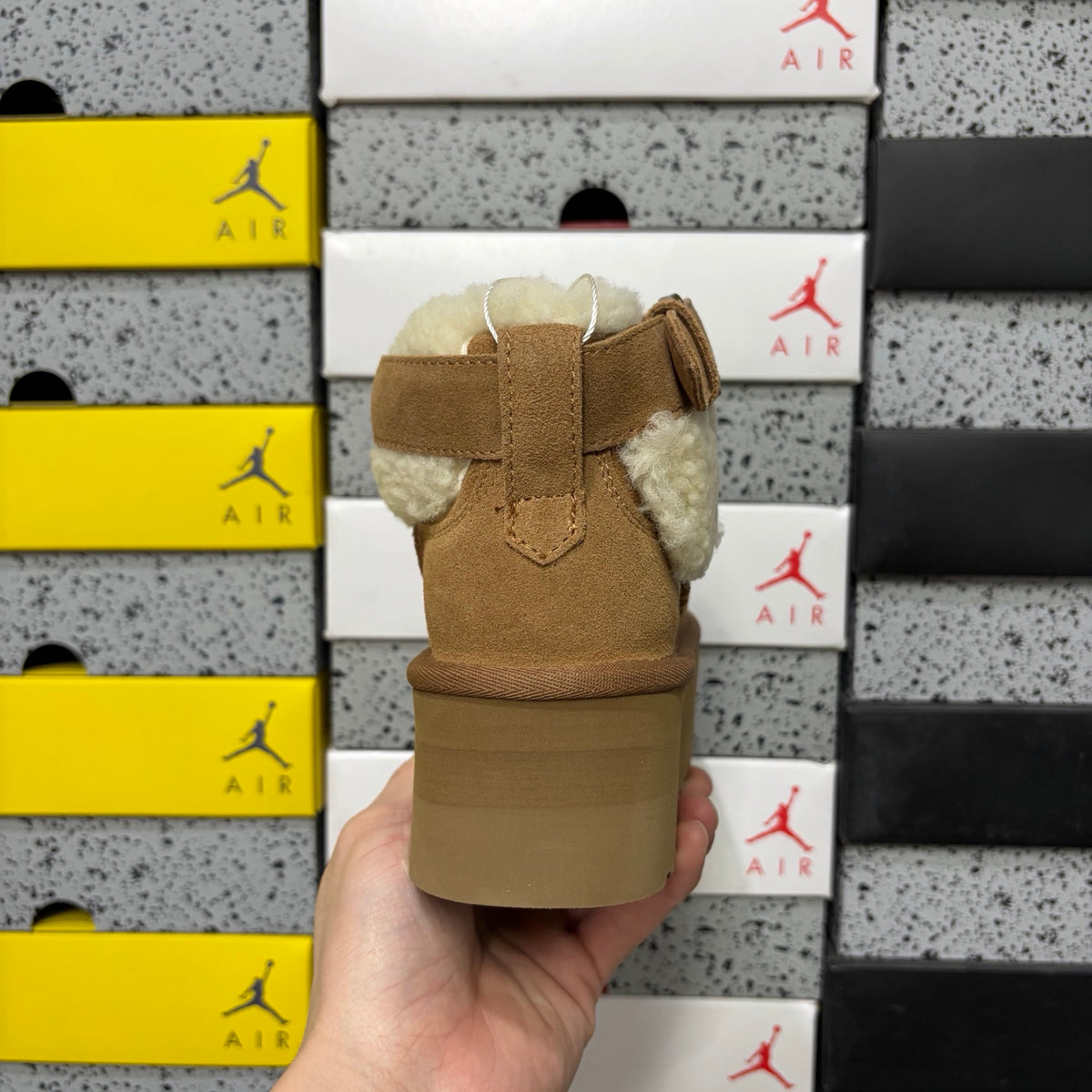 UGG Round-Toe Buckle Mid-Shaft Boot – Chestnut Suede with Sheepskin Lining