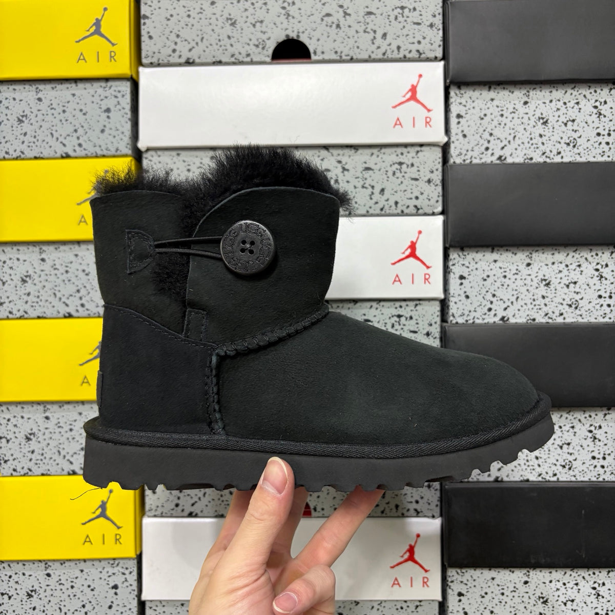 UGG Bailey Button Mini Boot – Black Suede