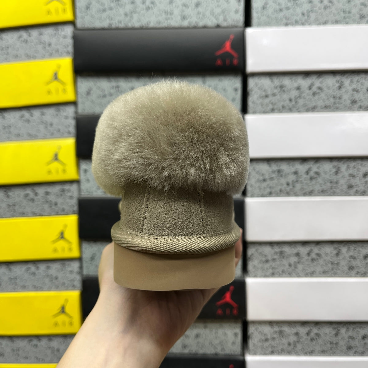 UGG Tazzette Slipper – Sage Suede with Tonal Fluffy Sheepskin Cuff