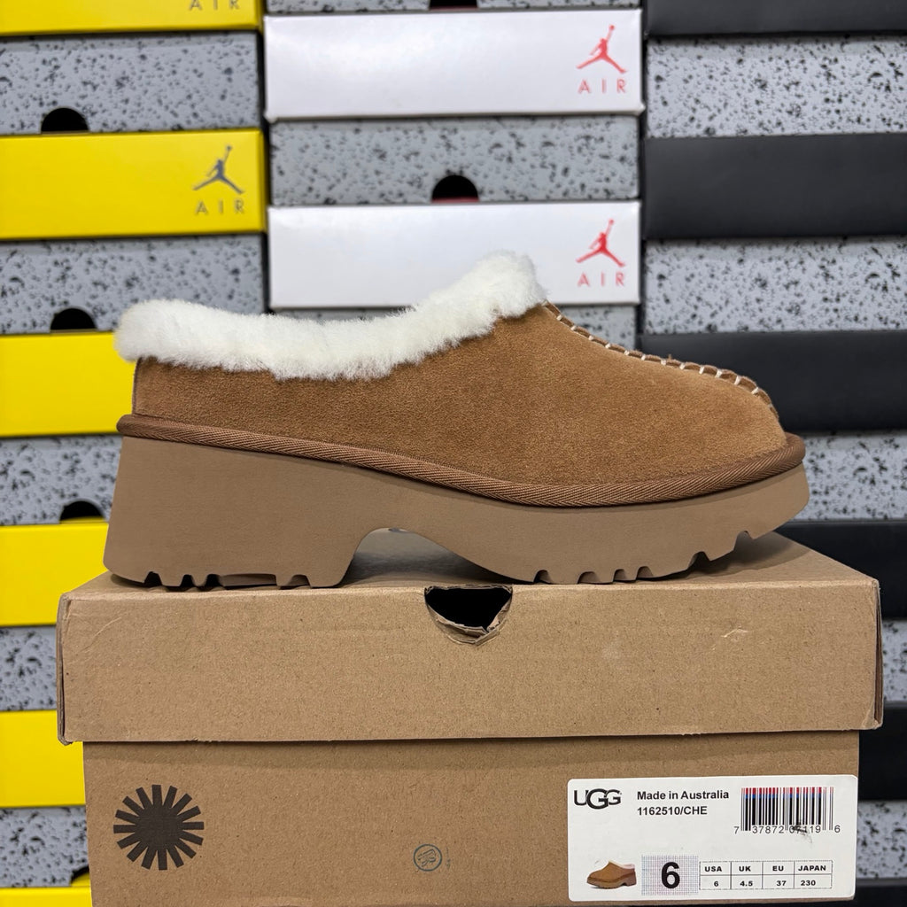 UGG Fisherman Wedge Slide – Sand with Genuine Sheepskin Footbed