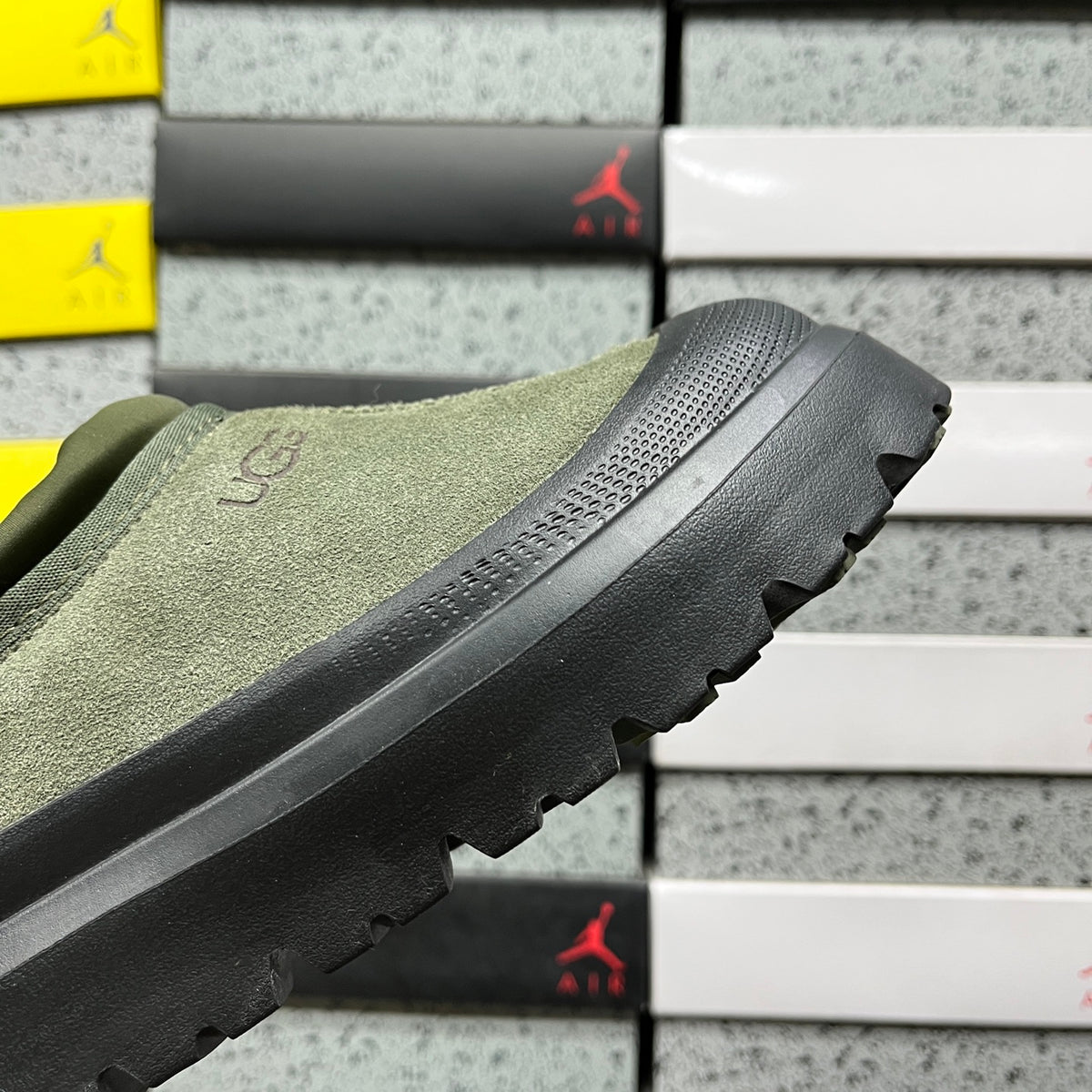 UGG Venture Daze – Army Green Suede Slip-On with Black Lug Sole & Sheepskin Lining