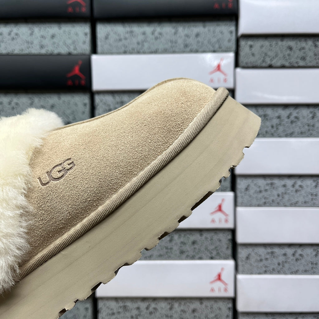 UGG Classic Ultra Mini Boot – Sand Suede with Cream Sheepskin Cuff