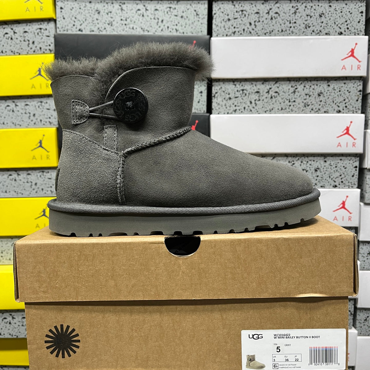 UGG Bailey Button Mini Boot – Grey Suede