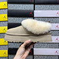 UGG Yazzelle – Sand Suede Platform Slipper with Cream Sheepskin Cuff & Tonal Lug Sole