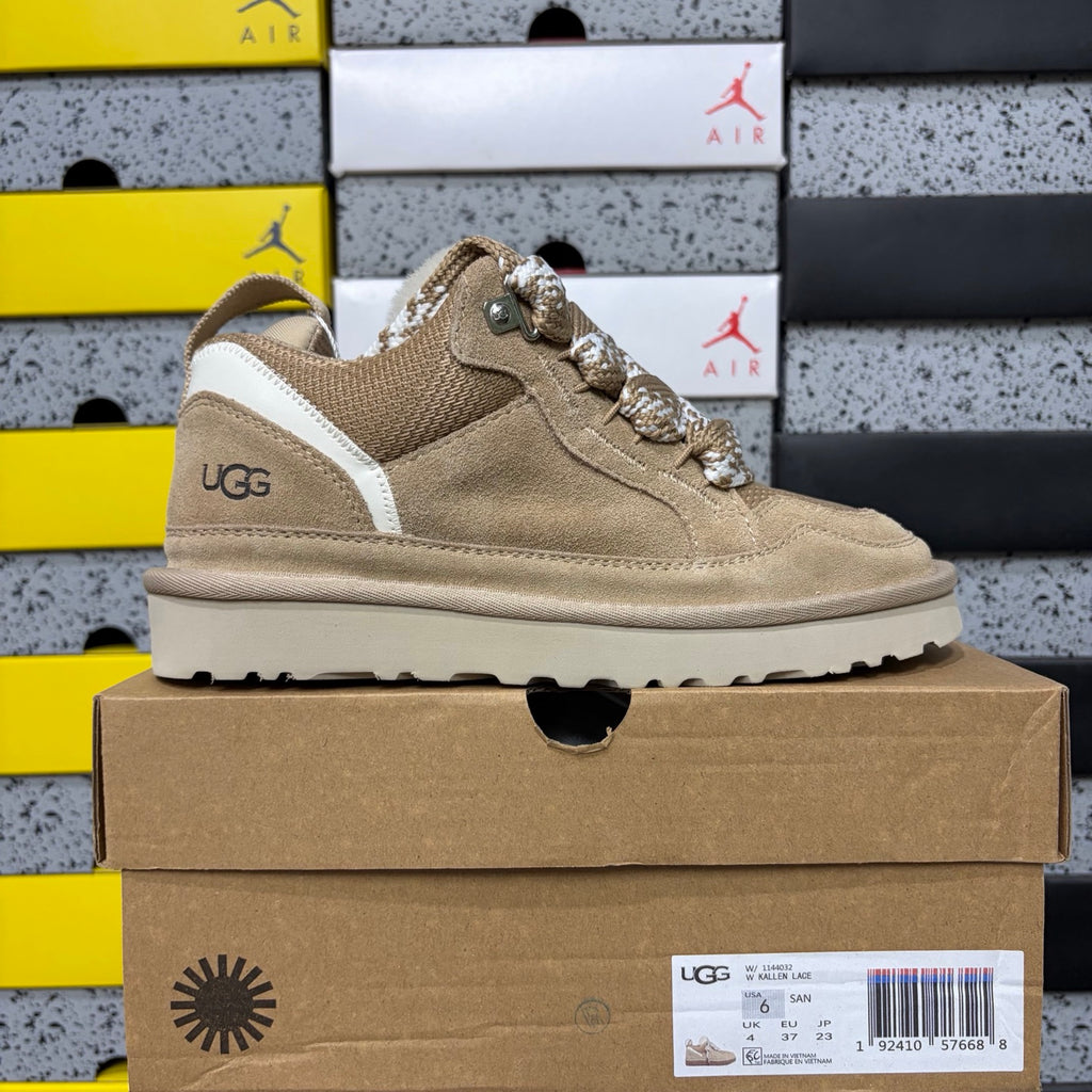 UGG Kallen Lace – Sand Suede Lace-Up Sneaker Boot with Cream Heel Contrast & Braided Rope Laces
