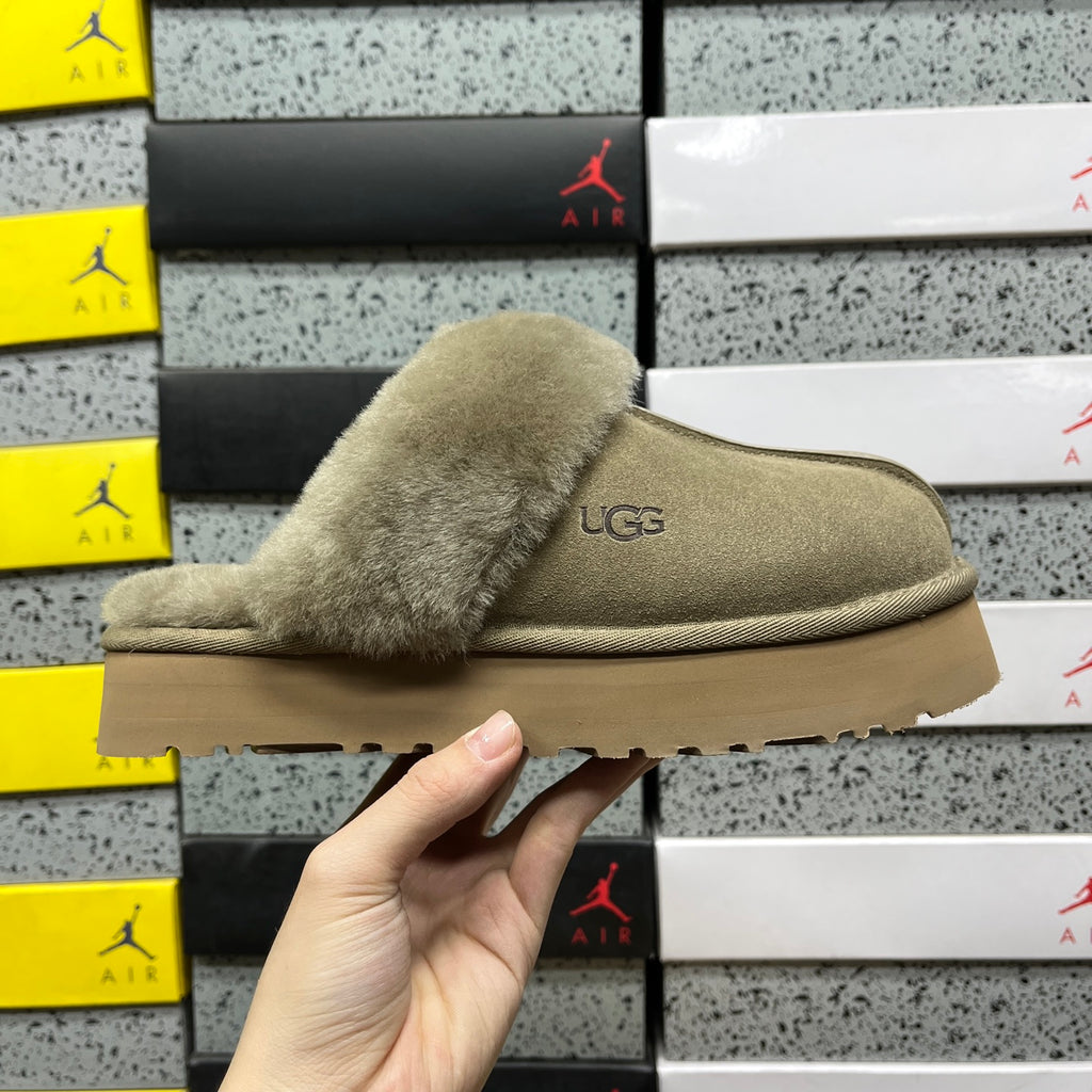 UGG Tazz Slipper – Olive Suede with Tonal Sheepskin