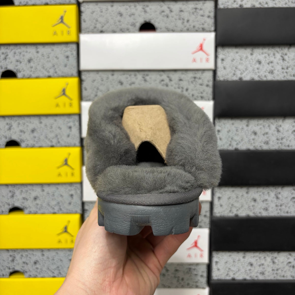 UGG Tazz Slipper – Charcoal Suede Platform Mule with Tonal Grey Sheepskin Cuff & All-Charcoal Lug Sole