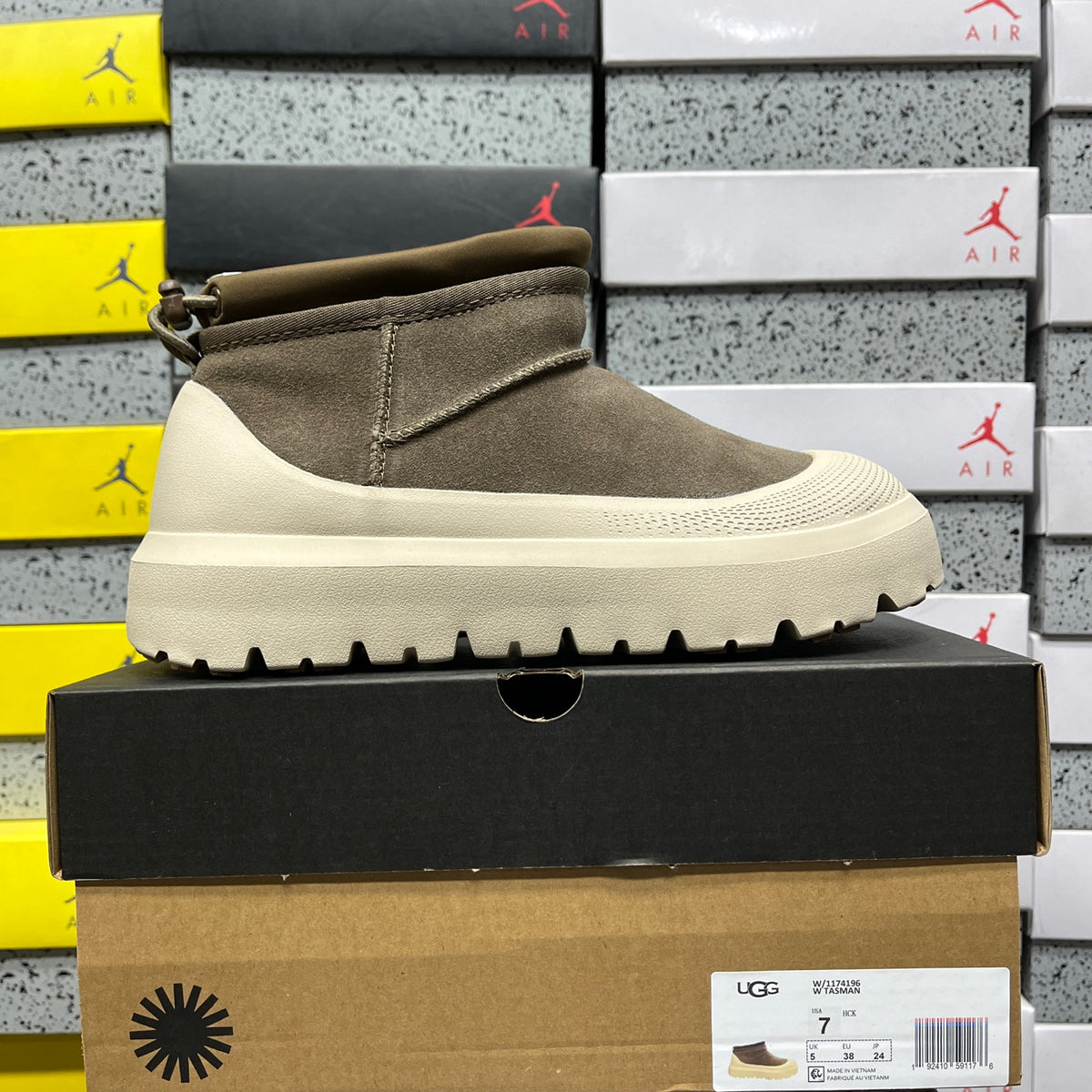 UGG Tasman Weather Hybrid Boot – Olive Suede with Cream Lug Sole