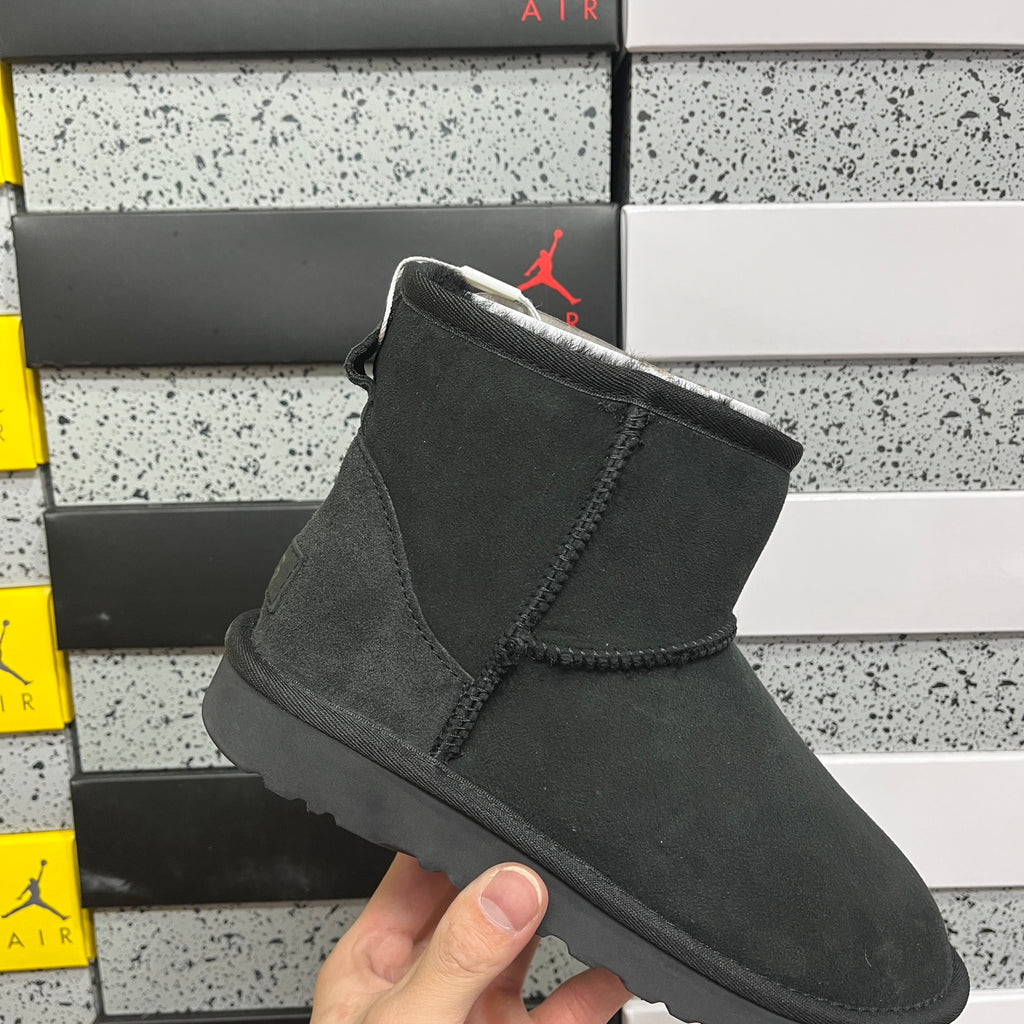 UGG Kallen Lace – Black Suede Platform Bootie with Cream Sheepskin Cuff