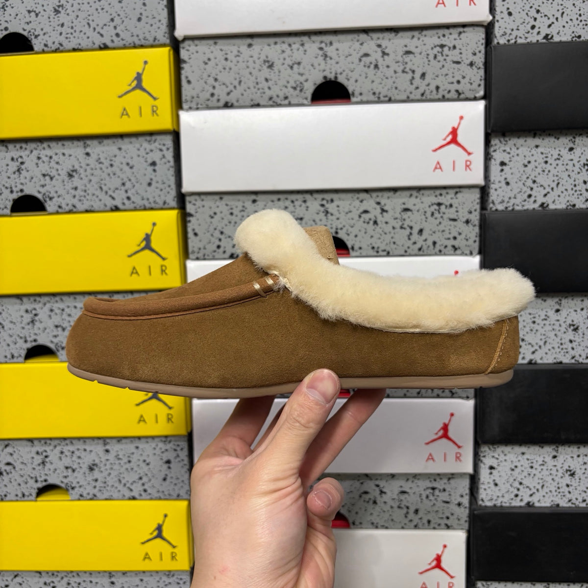 UGG Shearling Mule – Chestnut Suede Open-Back Clog with Cream Shearling Cuff & Gum Sunburst Sole