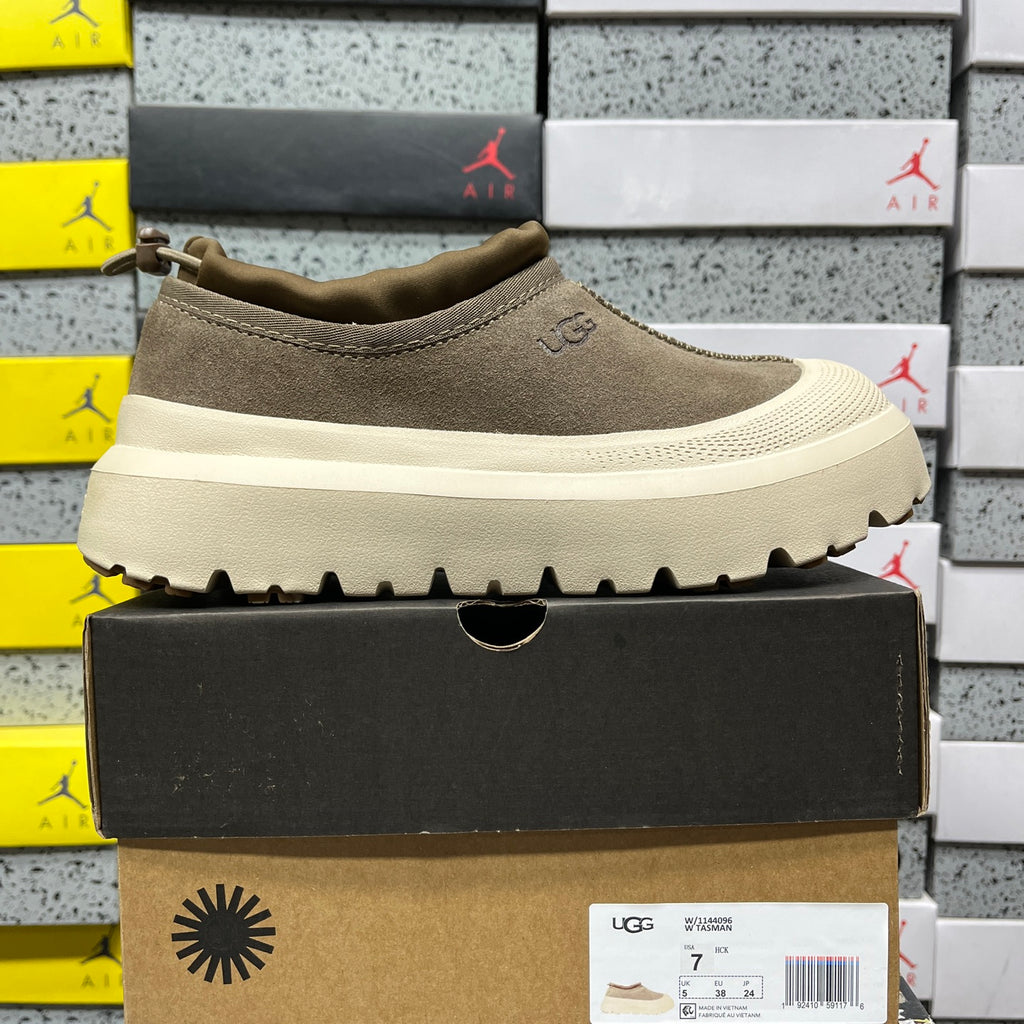 UGG Tasman Weather Hybrid – Olive Suede Slip-On with Cream SugarSole & Sheepskin Lining