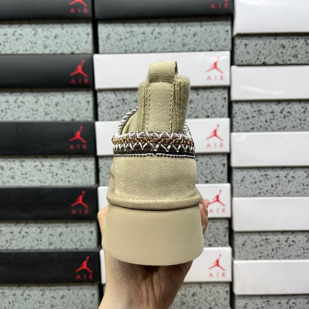 UGG Tazz II Slip-On Boot – Cream Knit Sock Upper with Woven Trim & Platform Sole
