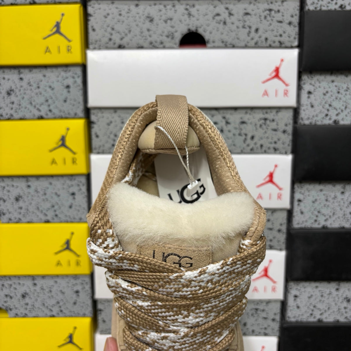 UGG Kallen Lace – Sand Suede Lace-Up Sneaker Boot with Cream Heel Contrast & Braided Rope Laces