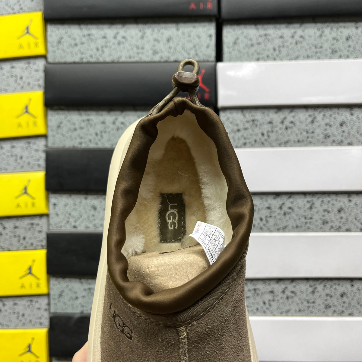 UGG Tasman Weather Hybrid – Olive Suede Slip-On with Cream SugarSole & Sheepskin Lining