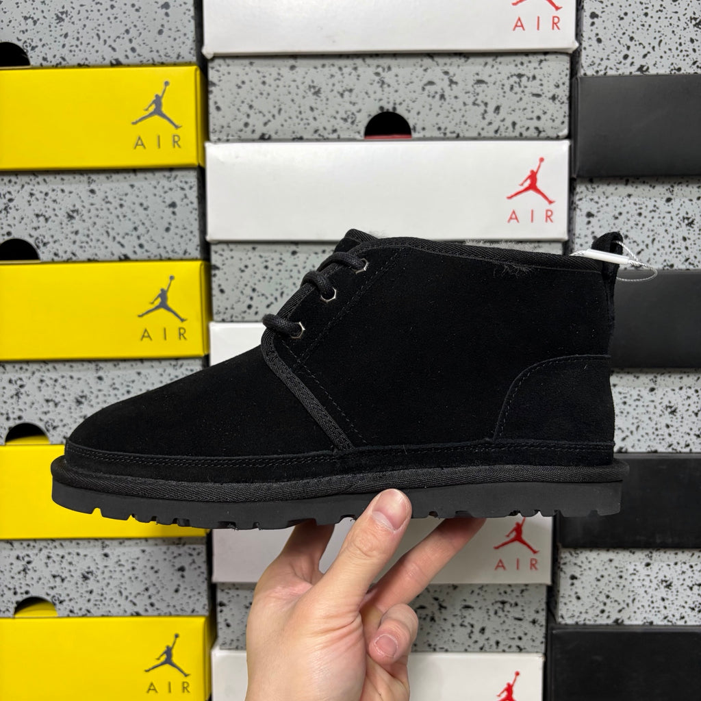 UGG Neumel Boot – All-Black Suede Lace-Up Chukka with Sheepskin Lining & Black Lug Outsole