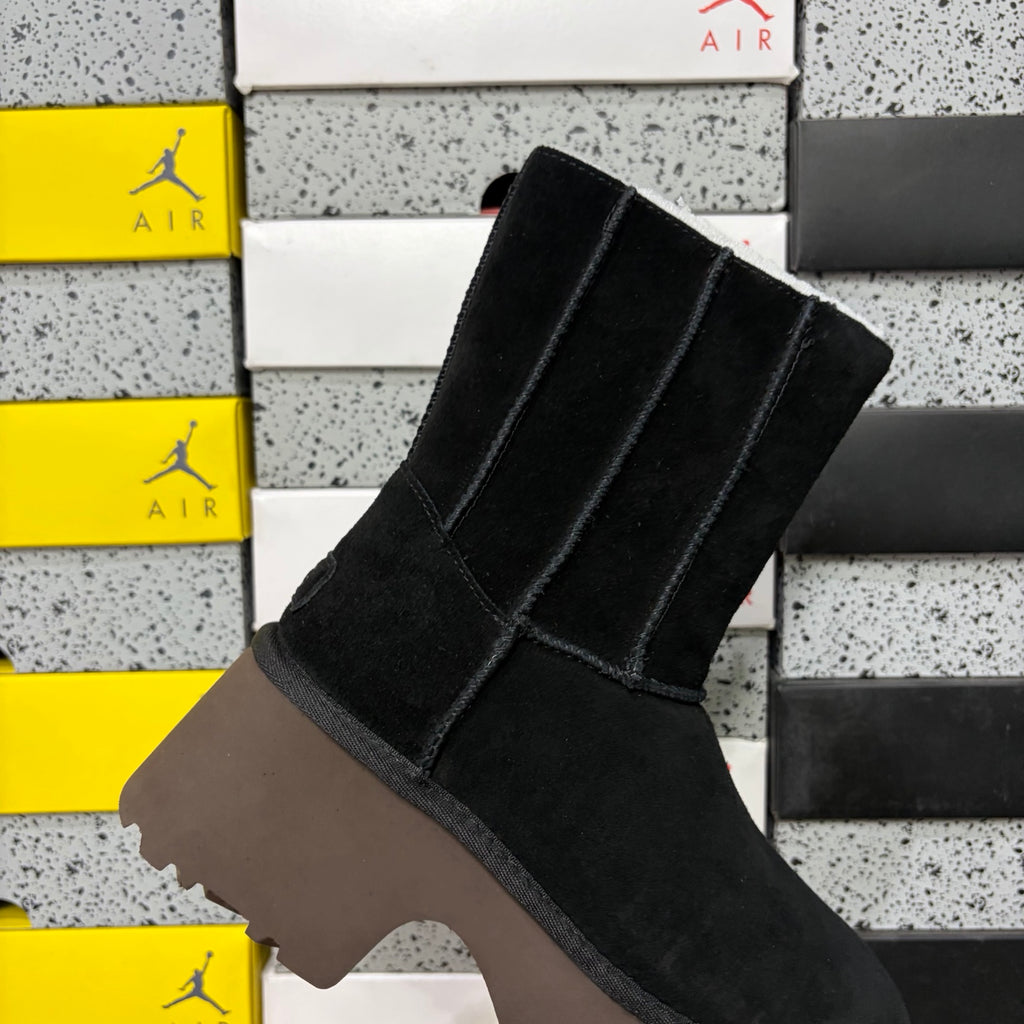 UGG Fisherman Zip Tall Boot – Black with Genuine Sheepskin Lining