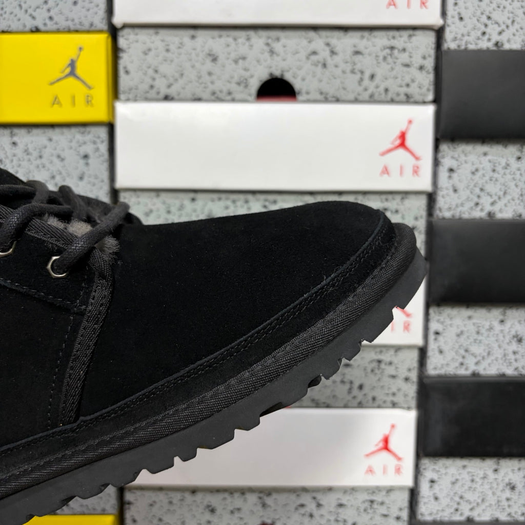 UGG Neumel Boot – All-Black Suede Lace-Up Chukka with Sheepskin Lining & Black Lug Outsole