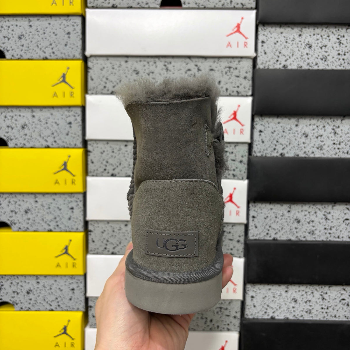 UGG Bailey Button Mini Boot – Grey Suede