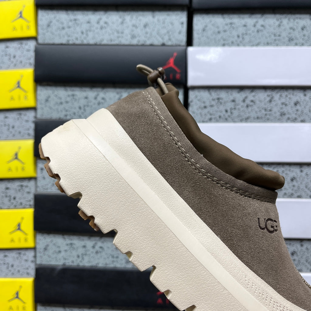 UGG Tasman Weather Hybrid – Olive Suede Slip-On with Cream SugarSole & Sheepskin Lining