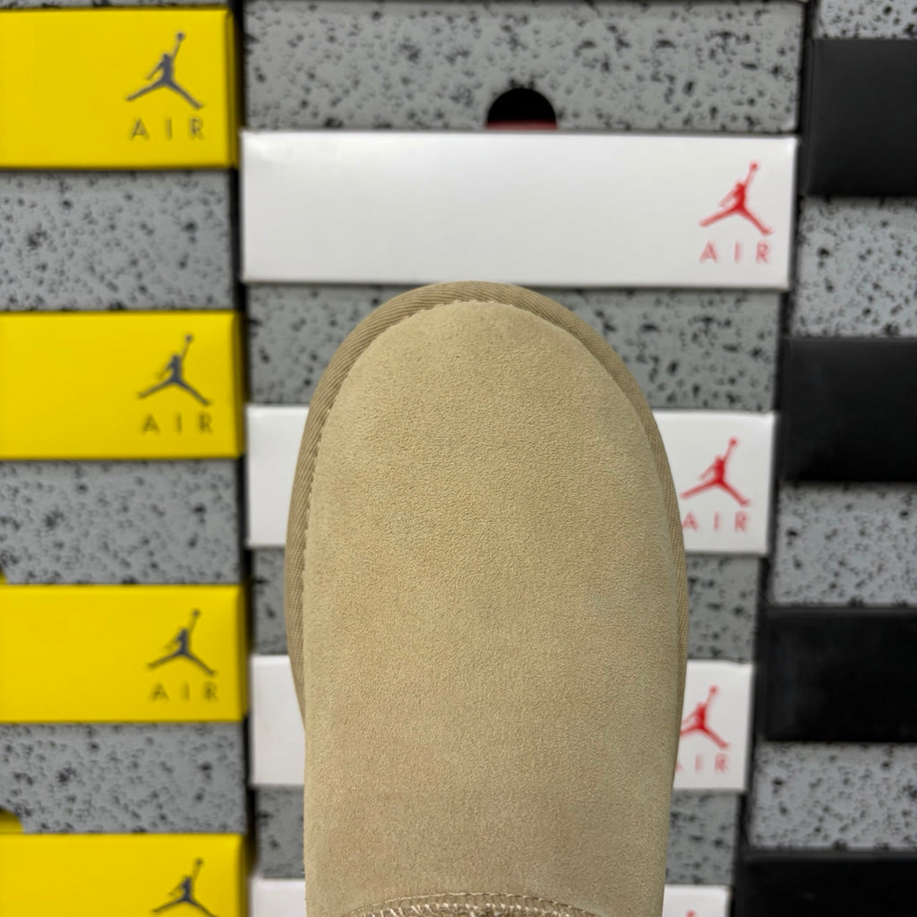 UGG Ultra Mini Boot – Sand Suede Low Ankle Boot with Cream Sheepskin Lining & Tonal Gum Sole