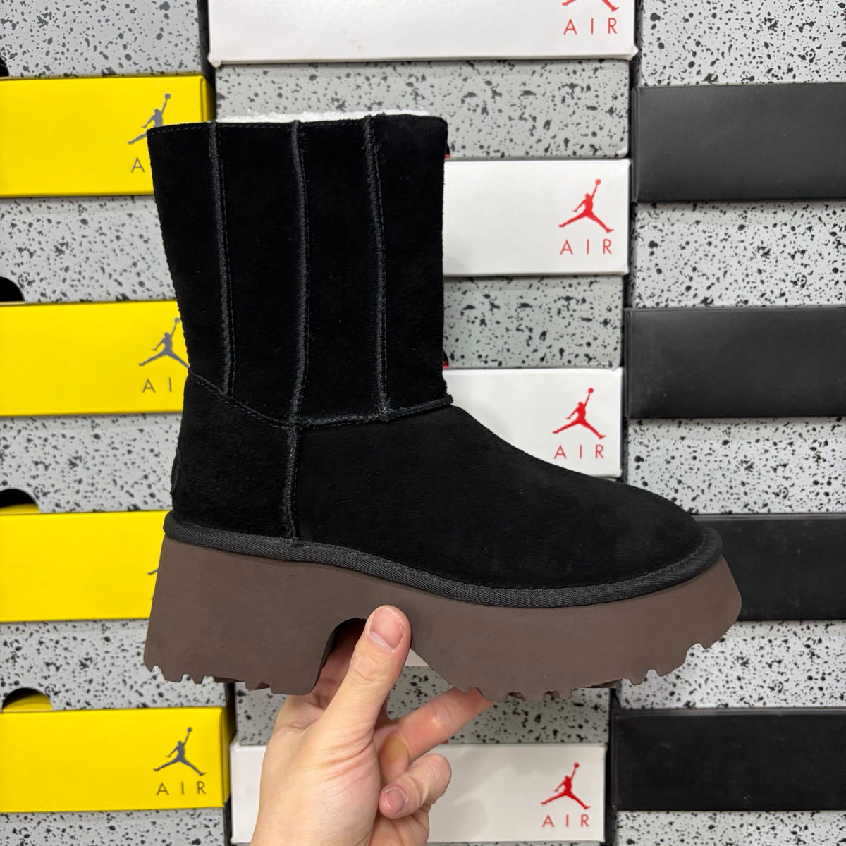 UGG Fisherman Zip Tall Boot – Black with Genuine Sheepskin Lining
