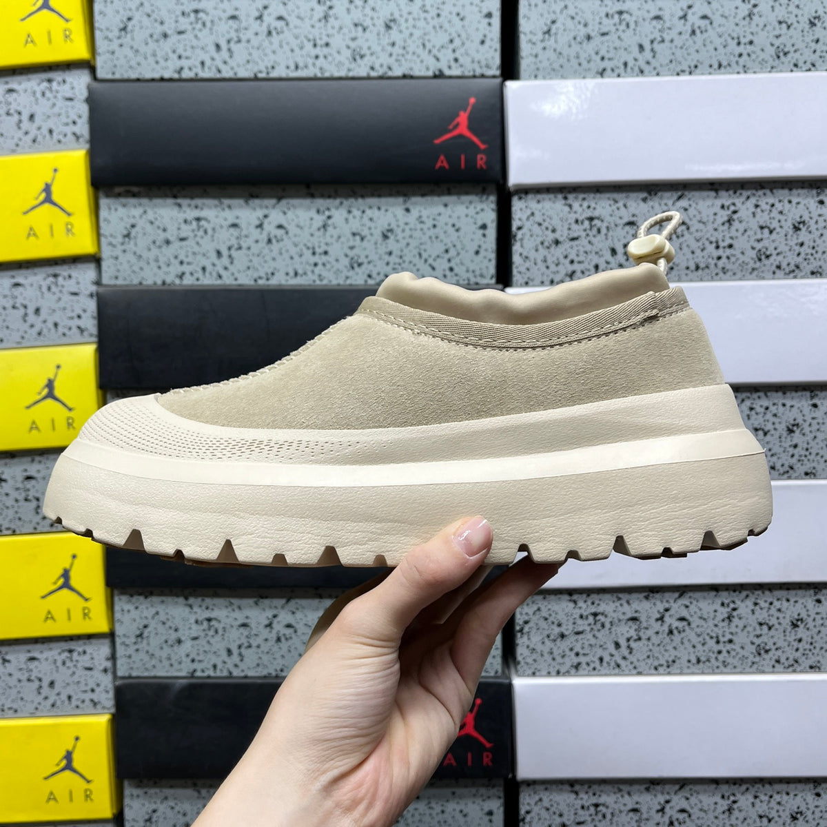 UGG Tasman Weather Hybrid – Tonal Cream Suede Slip-On with Sheepskin Lining & Cream SugarSole