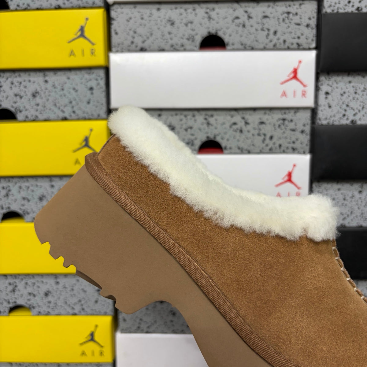 UGG Fisherman Wedge Slide – Sand with Genuine Sheepskin Footbed