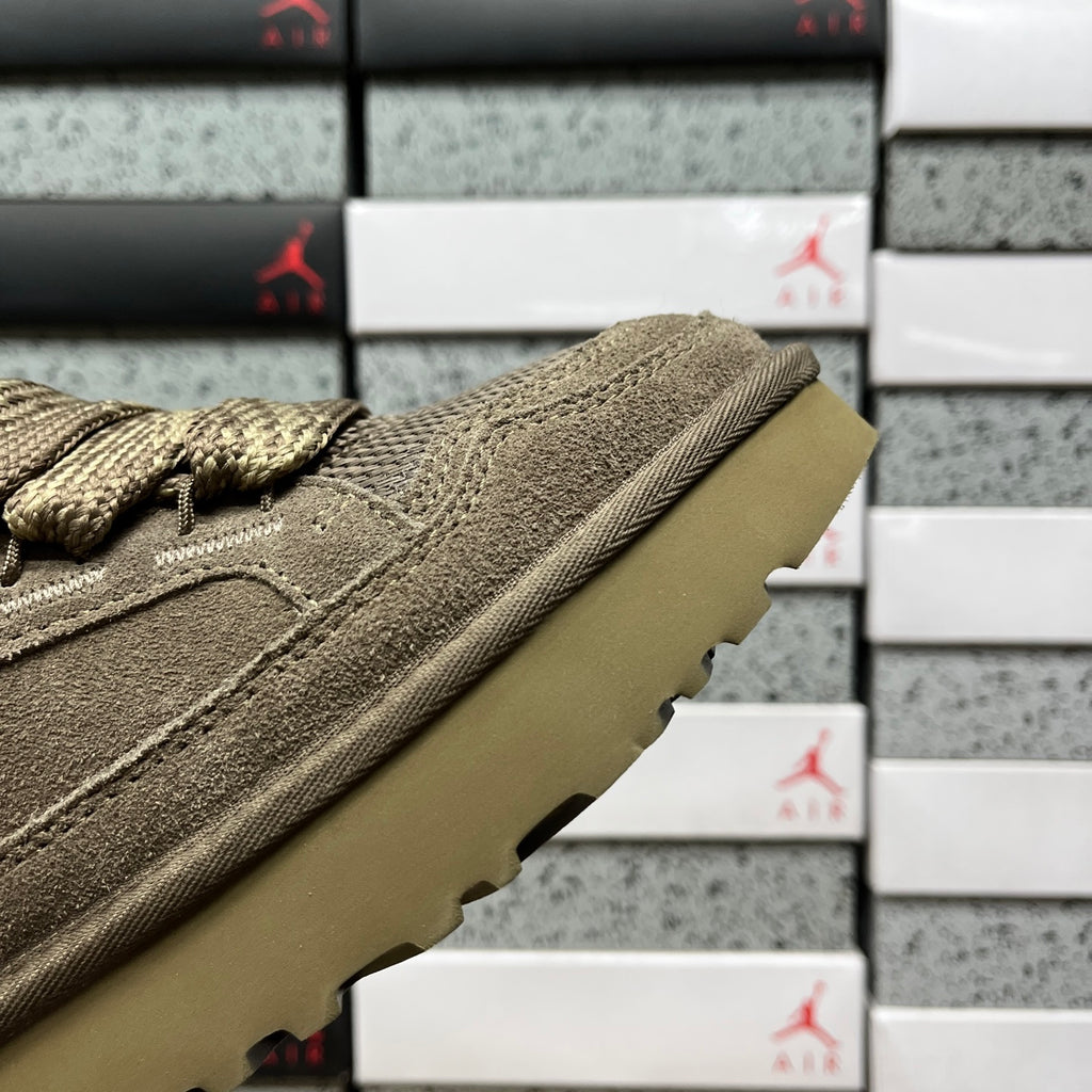 UGG Lowmel Sneaker – Hickory Tonal Suede & Mesh with Sheepskin Collar & Gum SugarSole