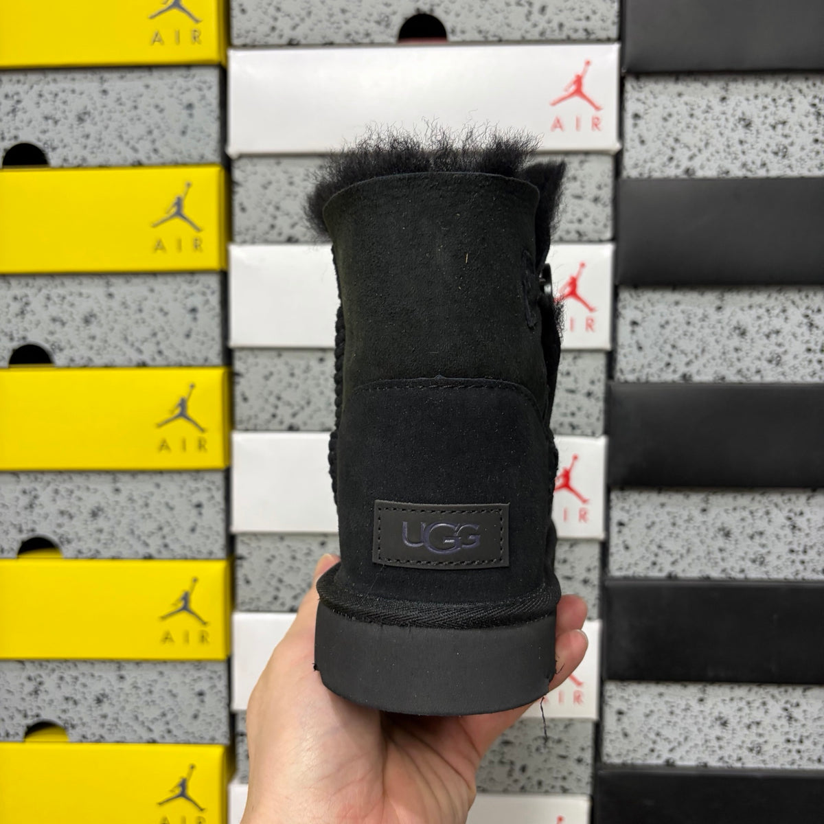 UGG Bailey Button Mini Boot – Black Suede