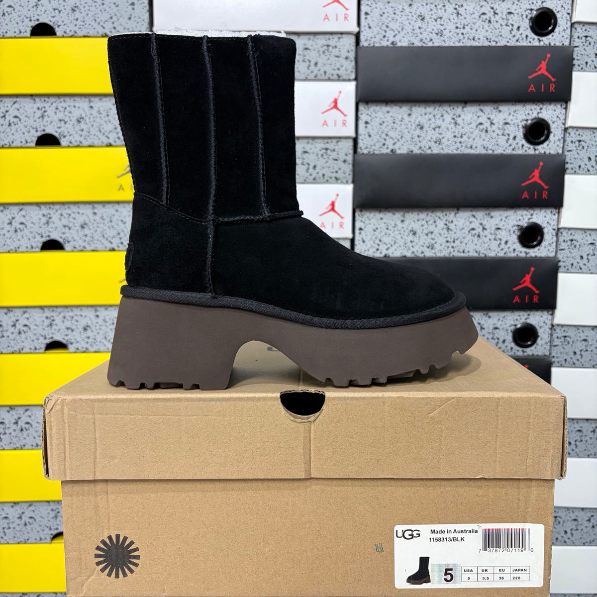 UGG Fisherman Zip Tall Boot – Black with Genuine Sheepskin Lining