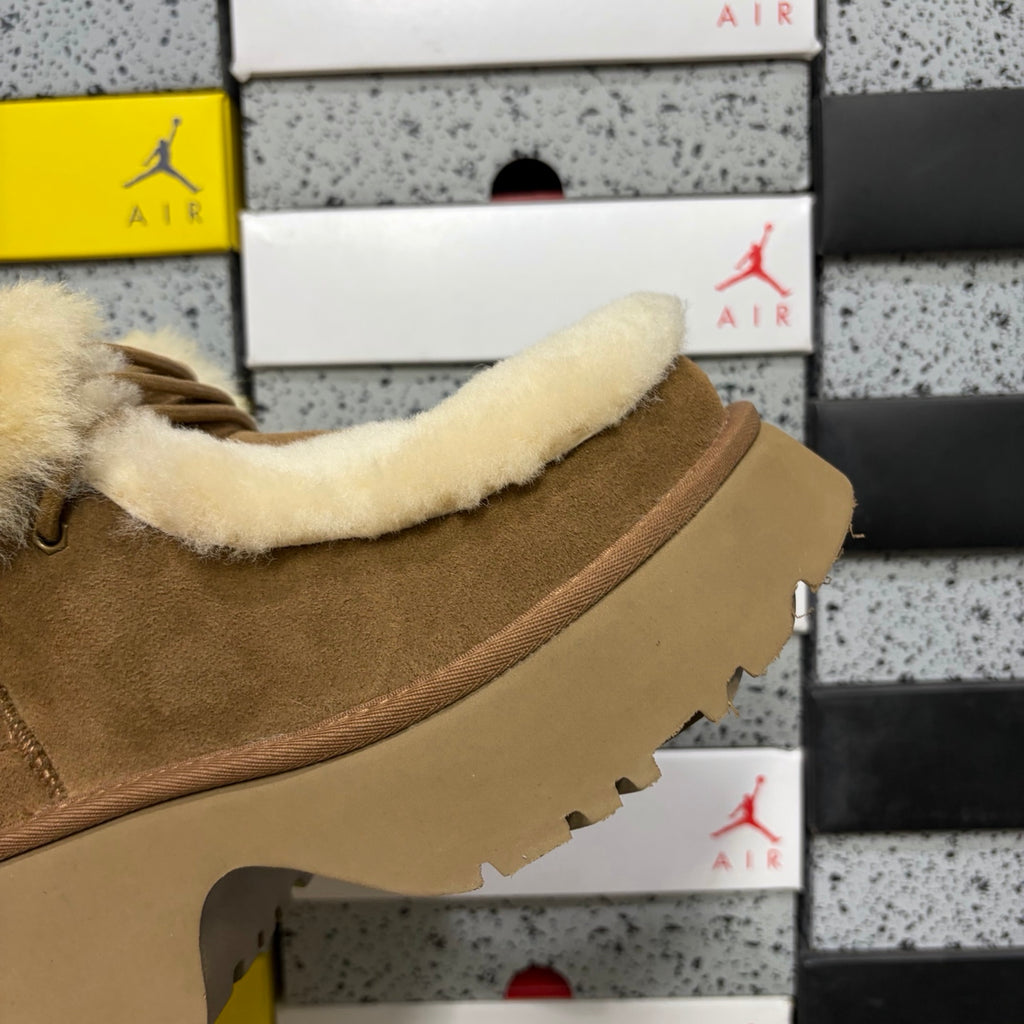 UGG Millen Lace Boot – Chestnut Suede Ankle Boot with Oversized Shearling Cuff & Chunky Platform Sole