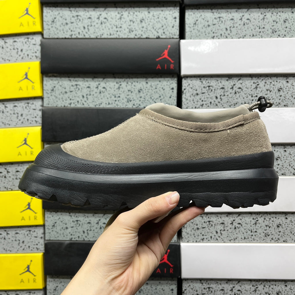 UGG Tasman Weather Hybrid – Smoke Suede Slip-On with Black SugarSole & Sheepskin Lining