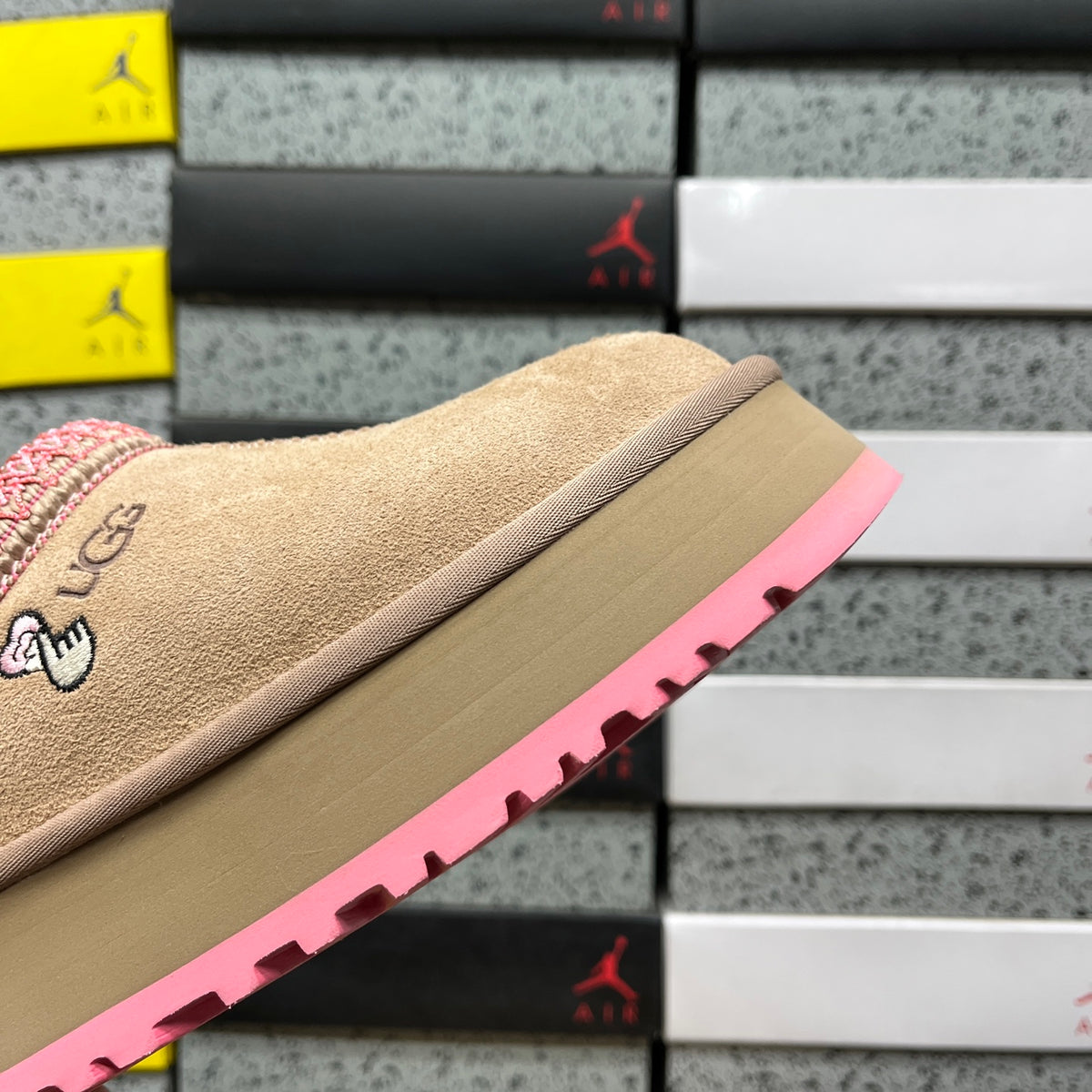 UGG Classic Ultra Mini Boot – Sand Suede with Pink SugarSole