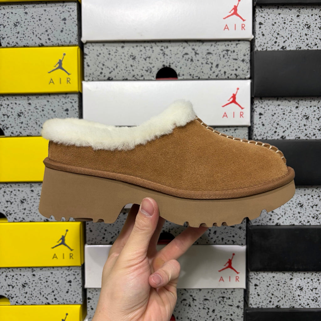 UGG Fisherman Wedge Slide – Sand with Genuine Sheepskin Footbed