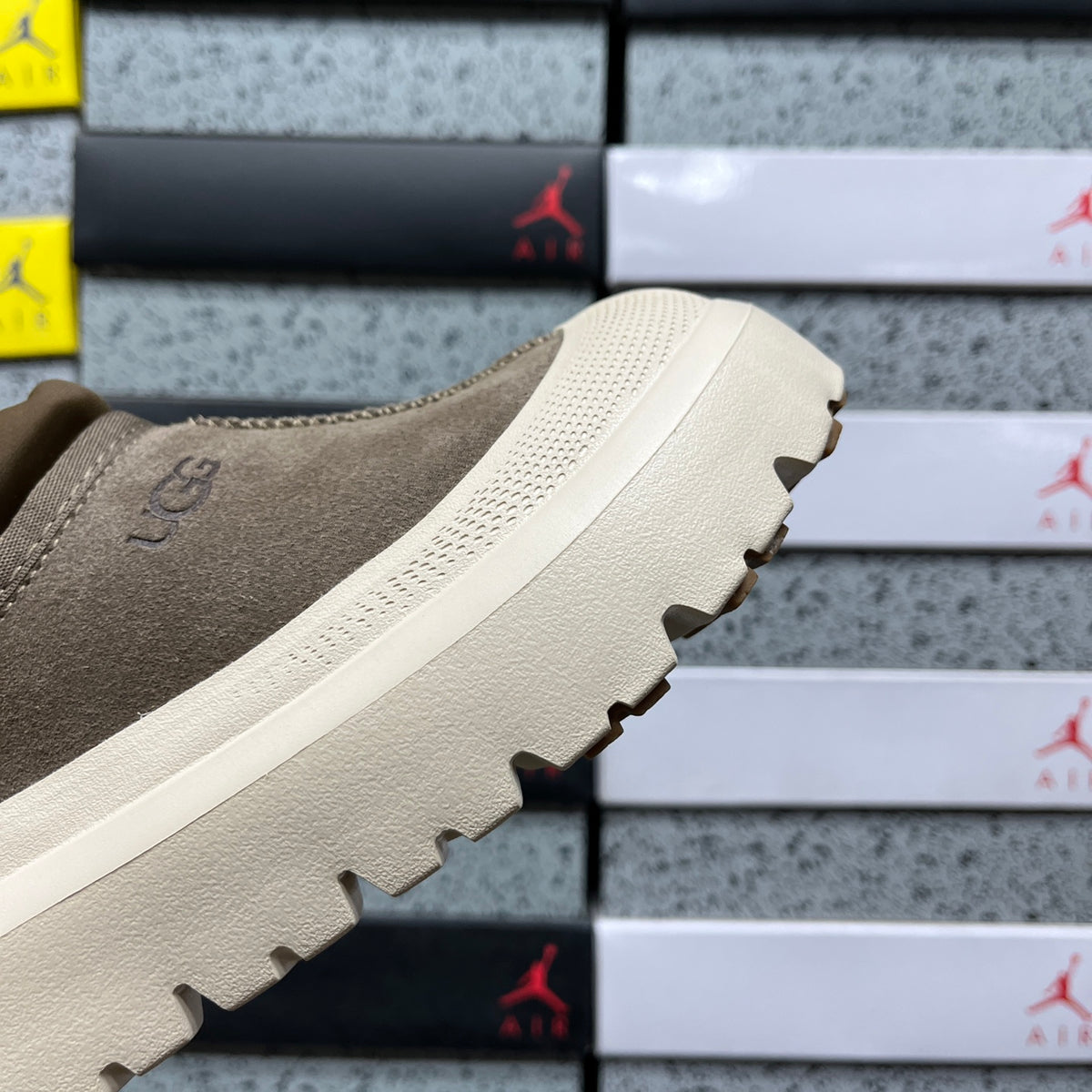 UGG Tasman Weather Hybrid – Olive Suede Slip-On with Cream SugarSole & Sheepskin Lining
