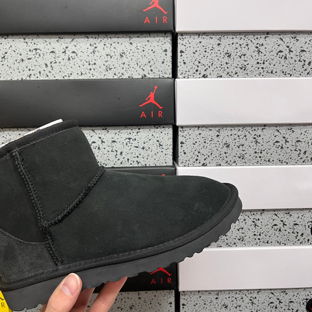 UGG Kallen Lace – Black Suede Platform Bootie with Cream Sheepskin Cuff