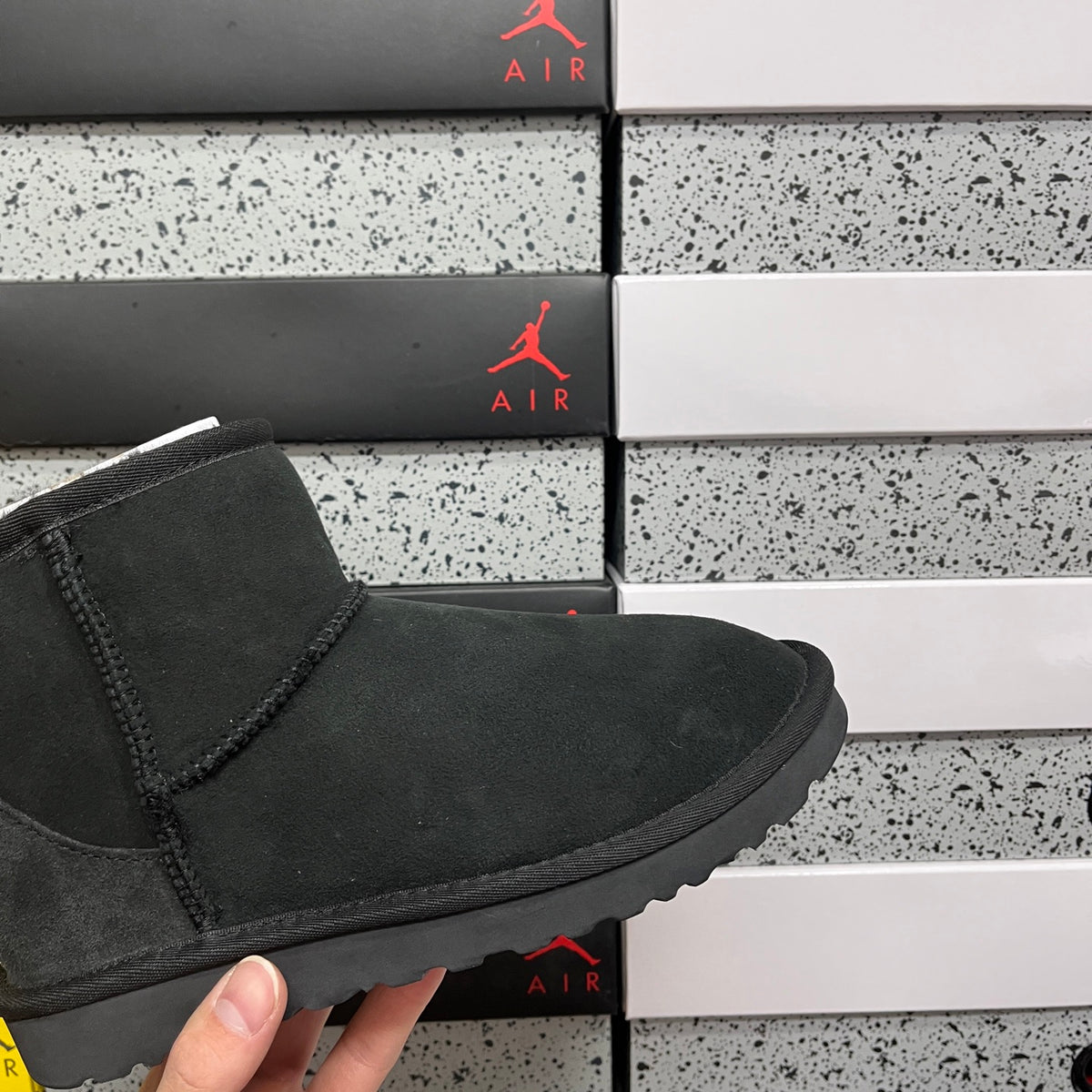 UGG Kallen Lace – Black Suede Platform Bootie with Cream Sheepskin Cuff