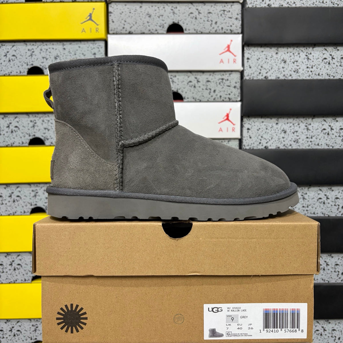 UGG Kallen Lace – Grey Suede Platform Bootie with Cream Sheepskin Cuff
