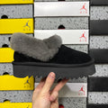 UGG Kallen Lace – Black Suede Platform Bootie with Fluffy Grey Sheepskin Cuff, Back Lace Detail & Sawtooth Lug Sole