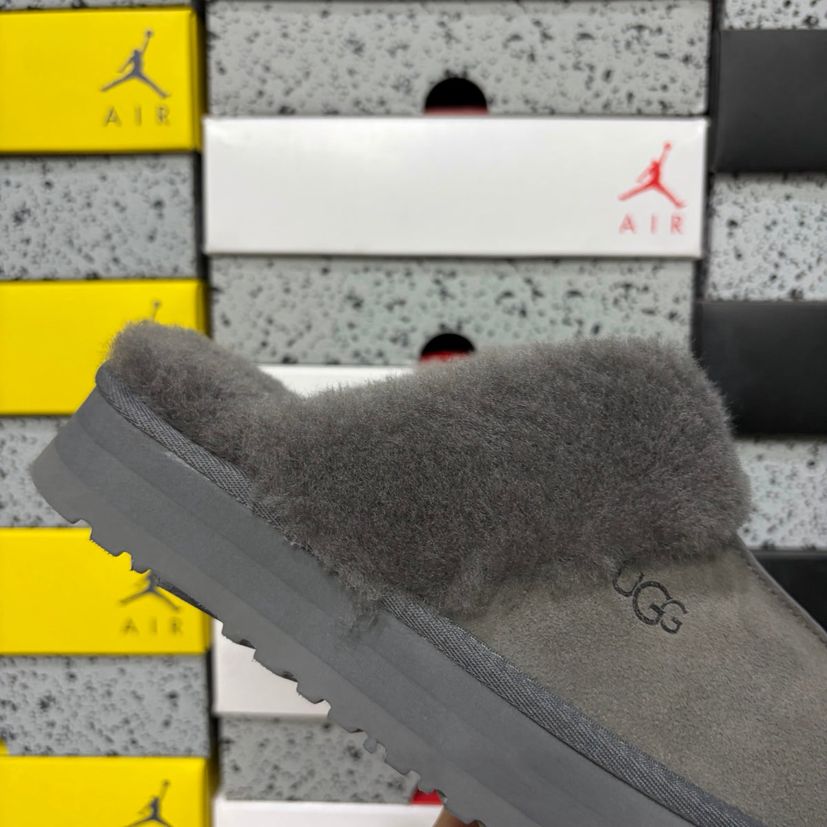 UGG Star Platform Slide – Grey with Genuine Sheepskin Footbed