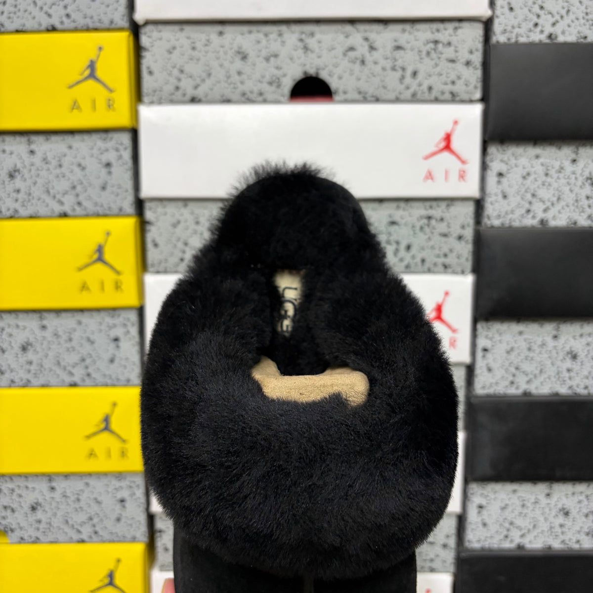 UGG Star Platform Slide – Black with Genuine Sheepskin Footbed