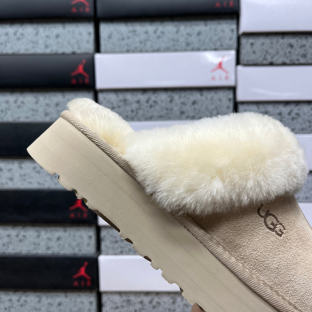 UGG Classic Ultra Mini Boot – Sand Suede with Cream Sheepskin Cuff