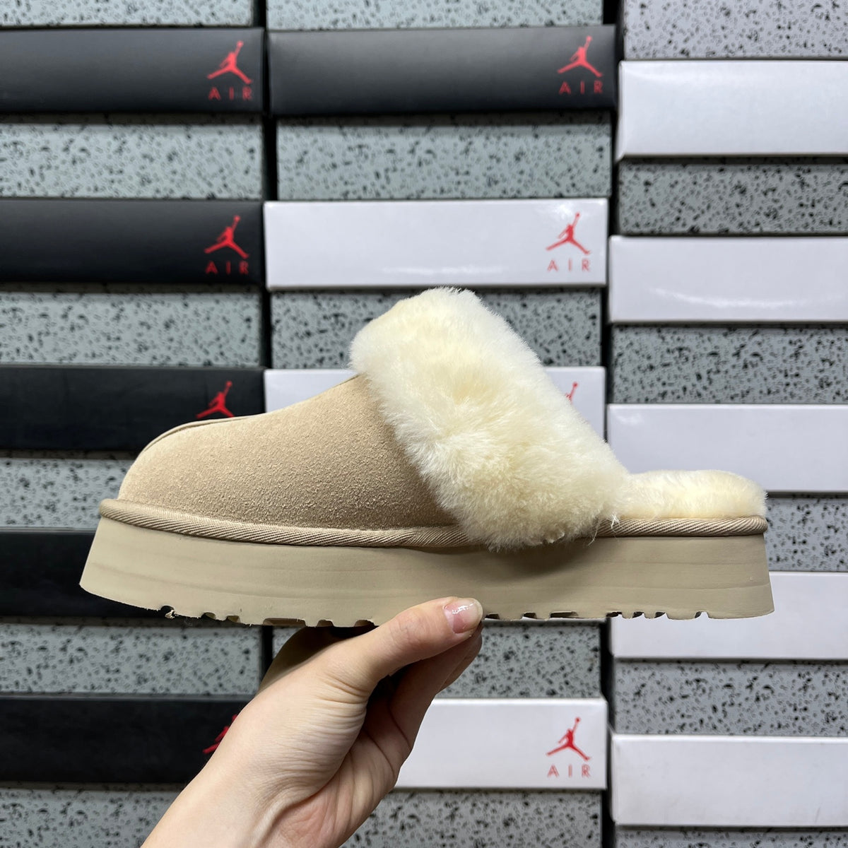 UGG Classic Ultra Mini Boot – Sand Suede with Cream Sheepskin Cuff