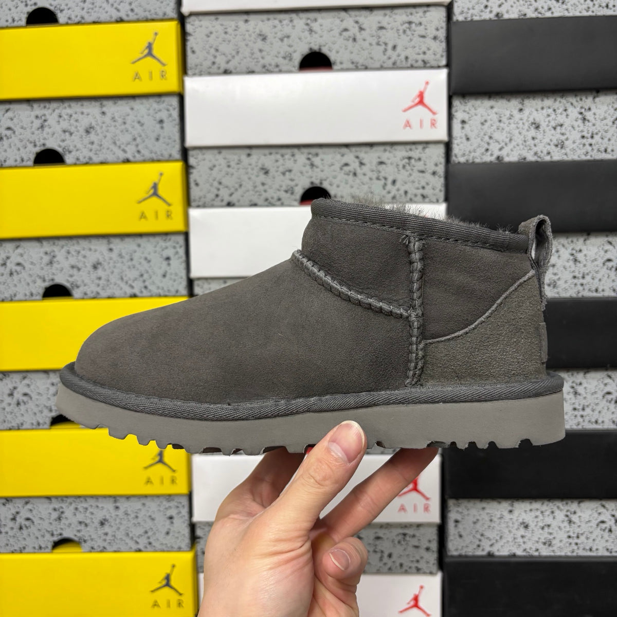 UGG Classic Ultra Mini Boot – Charcoal Suede Ankle Boot with Sheepskin Lining & Tonal Lug Sole