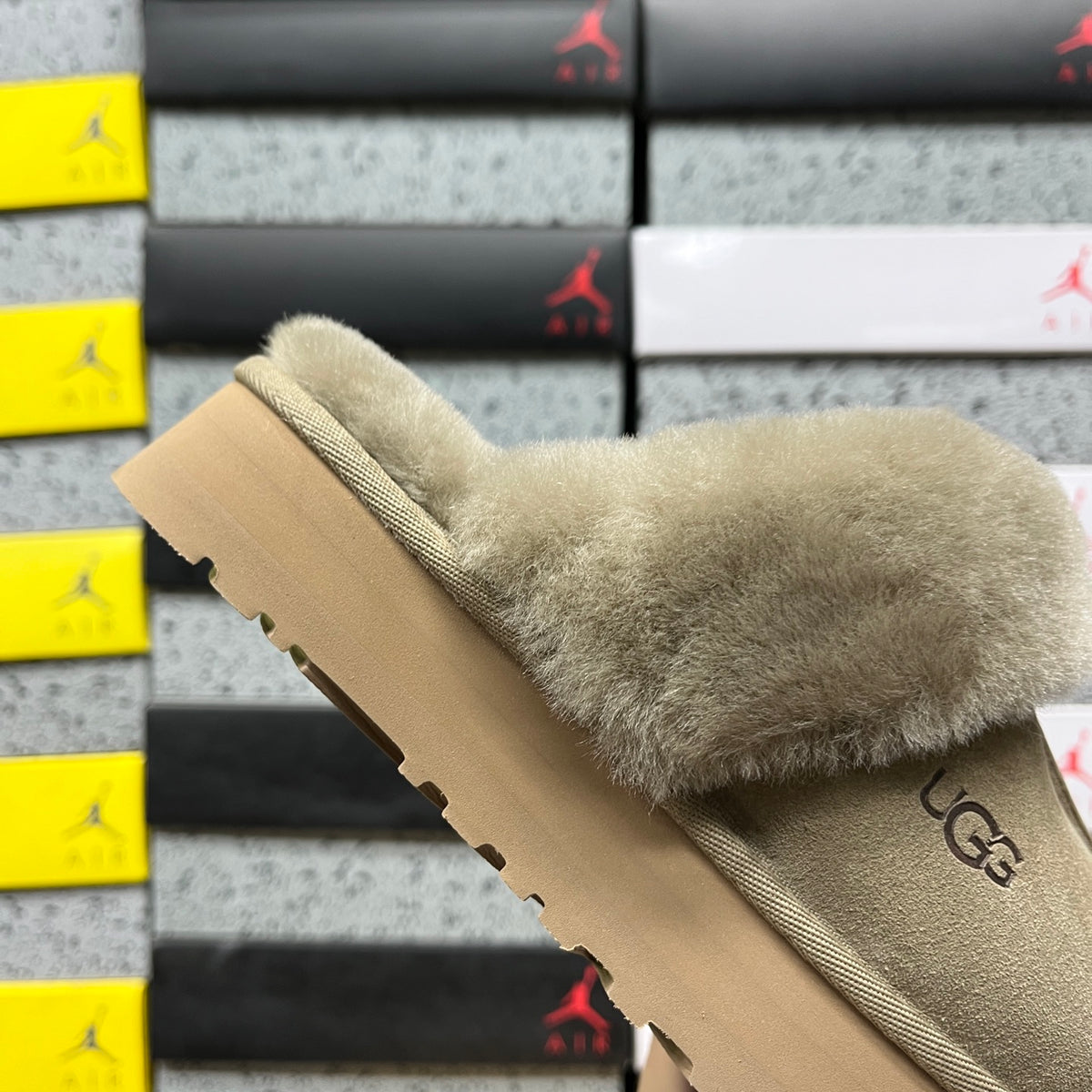 UGG Tazz Slipper – Olive Suede with Tonal Sheepskin