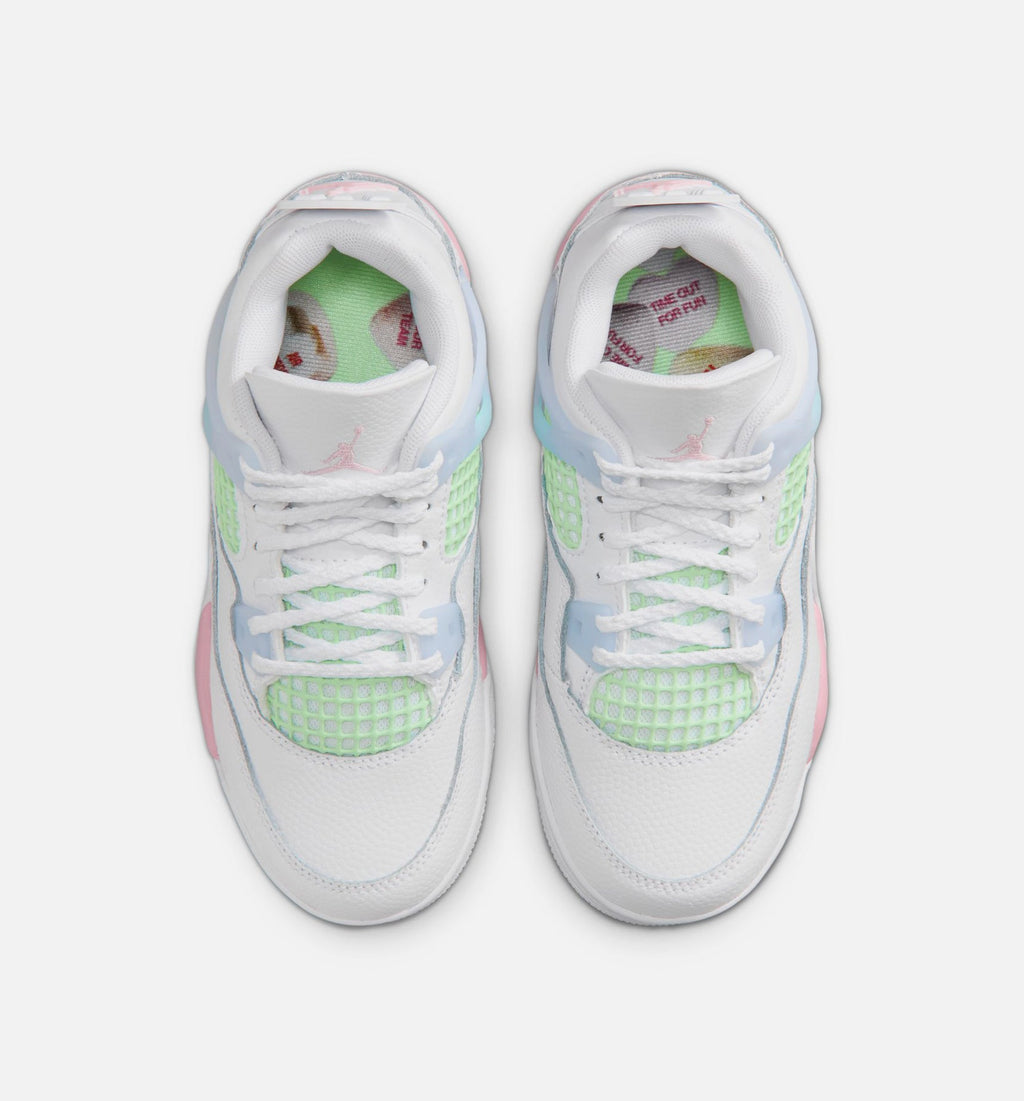 Air Jordan 4 Retro Medium Soft Pink Preschool Shoes - White Medium Soft Pink Half Blue
