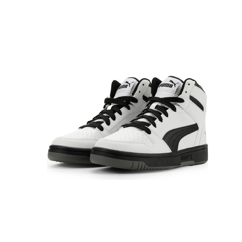 Men's Puma Rebound Layup Mesh White-Black-Flat Medium Gray (409648 02)