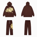 Syna world Drill Graffiti Logo Brown Hoodie And Sweatpants Set